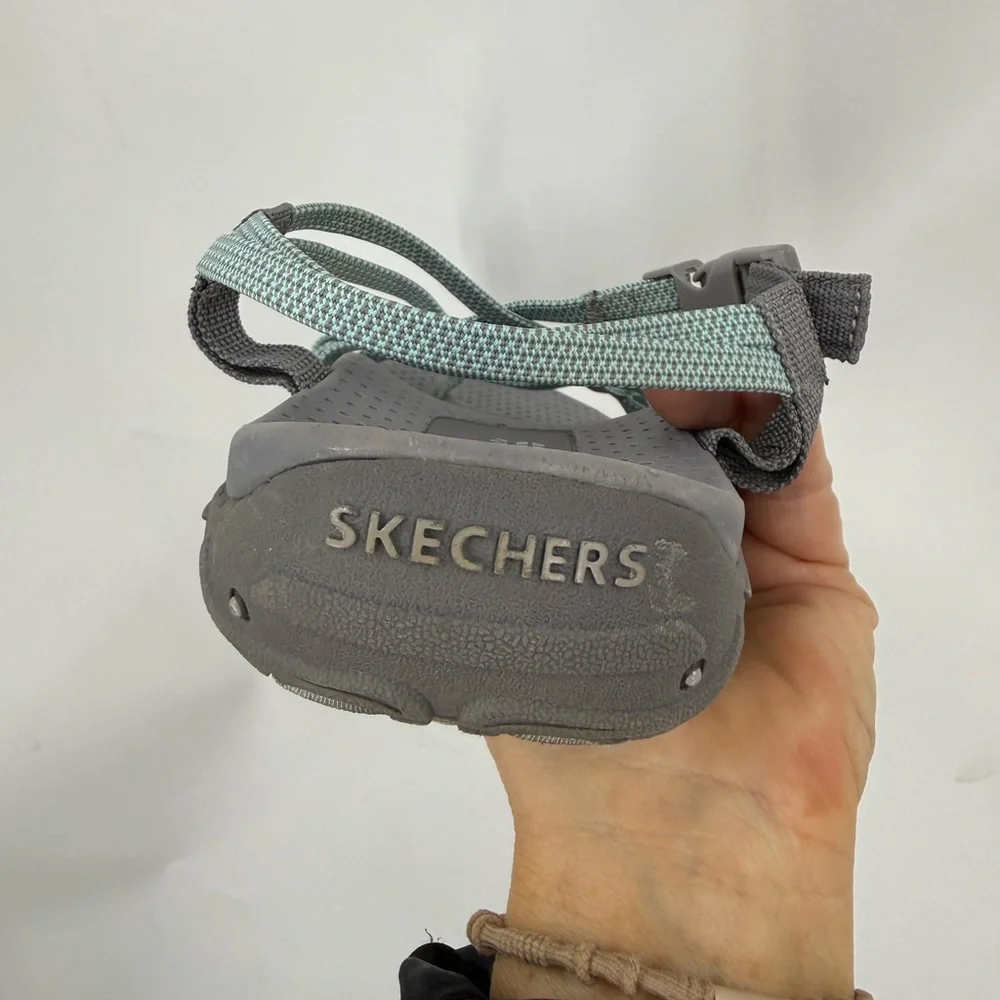 Skechers Women's Reggae - Irie athletic sandals in the Gray/Aqua colorway 10